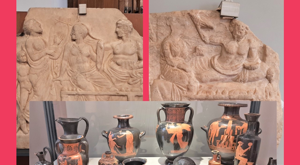 Museo Barracco, rilievo funerario con banchetto (dalla Magna Grecia? Fine V sec. a. C), rilievo funerario con banchetto (dall’Attica, seconda metà IV sec. d. C.)